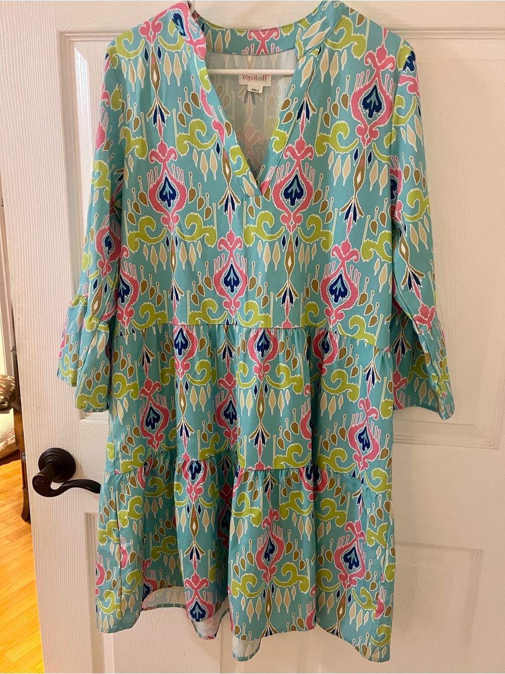 Top of the Morning Aqua Floral-Print Mini Dress with Pink & Lime Accents